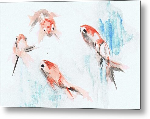 Goldfish Metal Print featuring the painting Five Goldfish by Lauren Heller