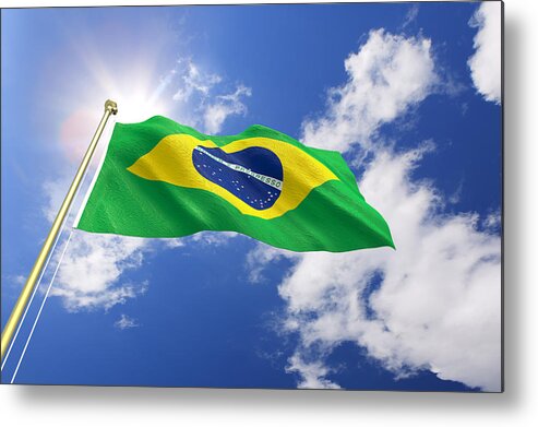 Pole Metal Print featuring the photograph Flag of Brazil by Kutay Tanir