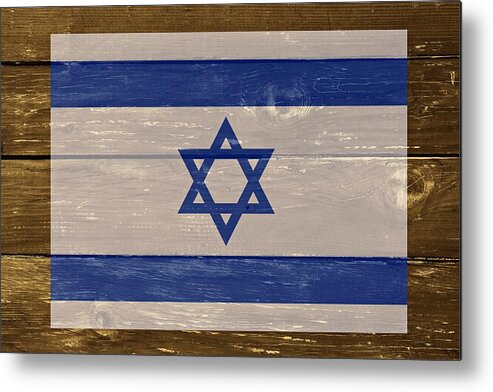 Israel Metal Print featuring the digital art Israel National Flag on Wood by Movie Poster Prints
