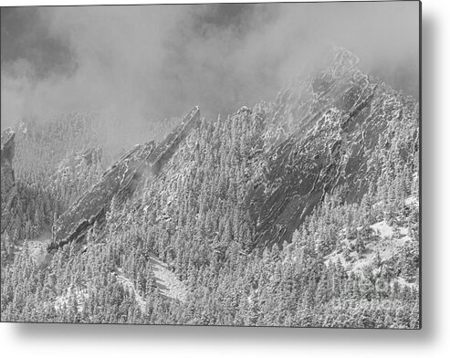Flatirons Metal Print featuring the photograph Flatiron Snow Dusting Close Up Boulder Colorado BW by James BO Insogna
