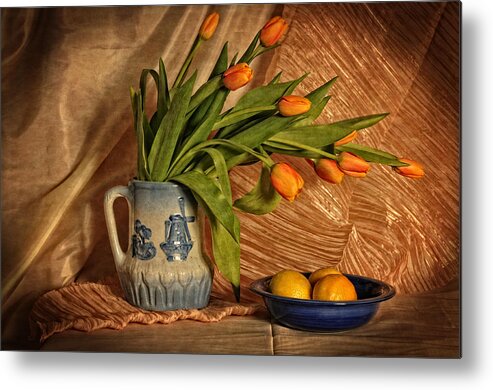 Still Life Metal Print featuring the photograph Flowers and Fruit by Mike Martin