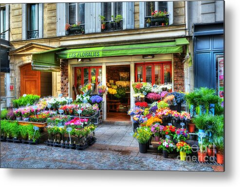 Flowers On Rue Cler Metal Print featuring the photograph Flowers On Rue Cler by Mel Steinhauer