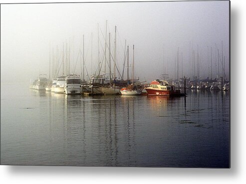 Scenic Metal Print featuring the photograph Fog Light in the Harbor by AJ Schibig