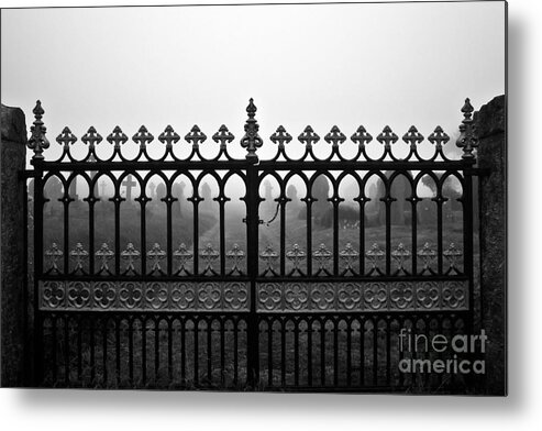 Grave Yard Gates Metal Print featuring the photograph Foggy Grave Yard Gates by Terri Waters
