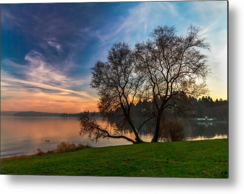 Lake Metal Print featuring the photograph Foggy Sunset at the Lake by Ken Stanback