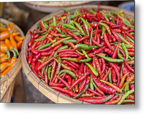 Chili Metal Print featuring the photograph Food market with fresh chili peppers by Sophie McAulay
