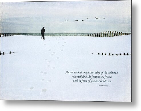 Snow Metal Print featuring the photograph Footprints by Cathy Kovarik