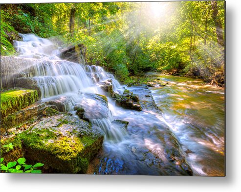 Beautiful Metal Print featuring the photograph Forest stream and waterfall by Alexey Stiop
