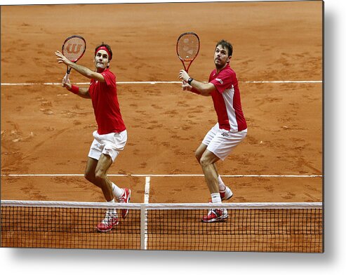 Playoffs Metal Print featuring the photograph France v Switzerland - Davis Cup World Group Final: Day Two by Julian Finney