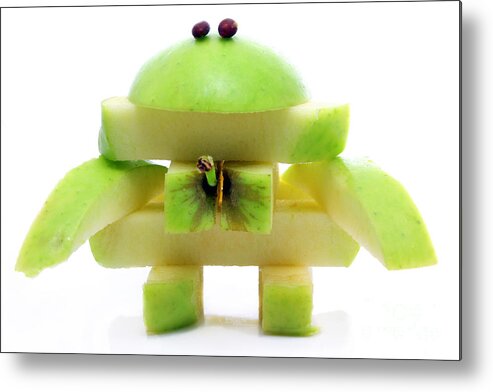 Apple Metal Print featuring the photograph Friendly apple monster made from one apple by Simon Bratt