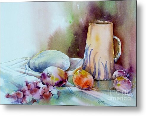Hortensia Metal Print featuring the painting Fruit and Water Jug by Donna Acheson-Juillet