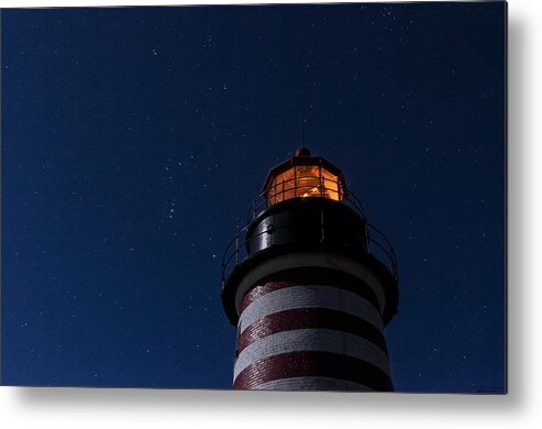 West Quoddy Head Lighthouse Metal Print featuring the photograph Full Moon on Quoddy by Marty Saccone