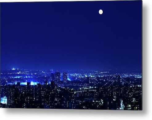 Downtown District Metal Print featuring the photograph Full Moon Over Manhattan by Johner Images