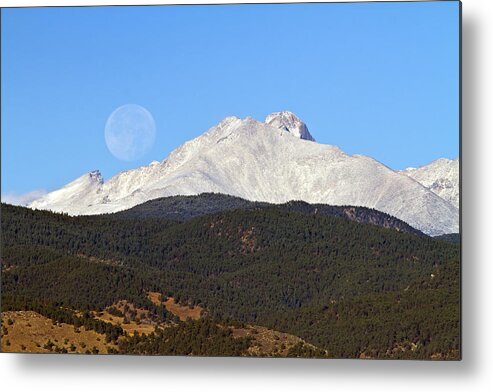 Colorado Metal Print featuring the photograph Full Moon Setting Over Snow Covered Twin Peaks by James BO Insogna