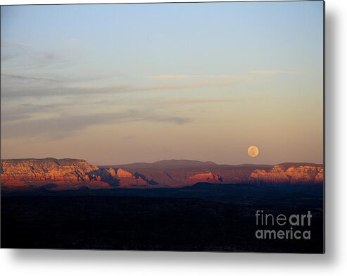 Full Moon Metal Print featuring the photograph Full Moonrise over Red Rocks of Sedona by Ron Chilston