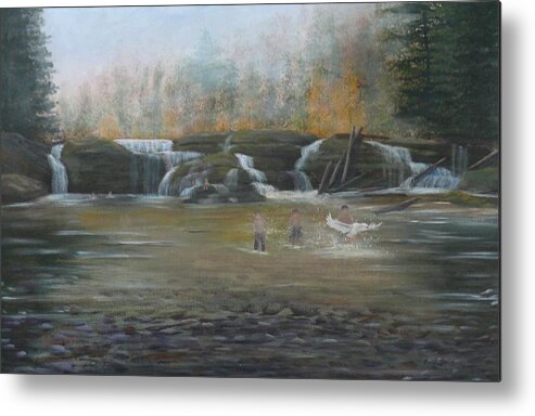 Landscape Metal Print featuring the painting Fun At The Falls by William Stewart