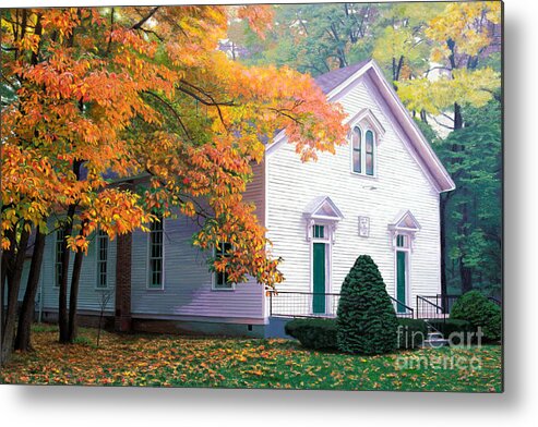 Funk's Grove Metal Print featuring the painting Funk's Grove Church by Jackie Case