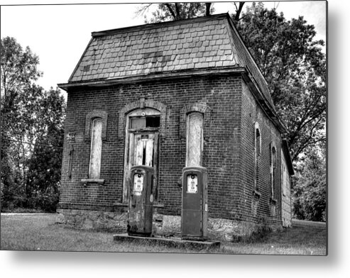 Rural Metal Print featuring the photograph Gas at 41 cents a gallon bw by John Nielsen