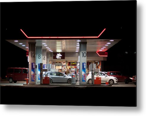 Generic Metal Print featuring the photograph Gas station at night by Moniaphoto