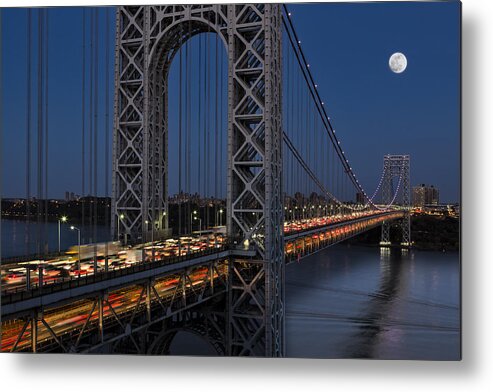 George Washington Bridge Metal Print featuring the photograph George Washington Bridge Moon Rise by Susan Candelario