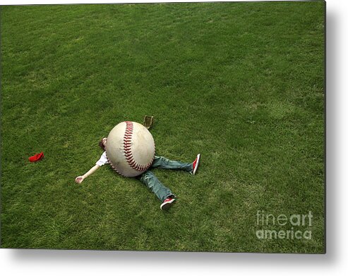 Baseball Metal Print featuring the photograph Giant Baseball by Diane Diederich