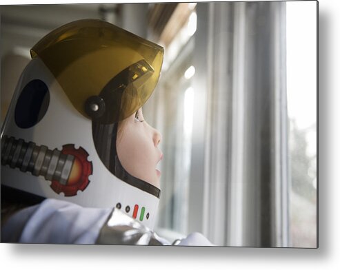 4-5 Years Metal Print featuring the photograph Girl wearing helmet by Jamie Grill