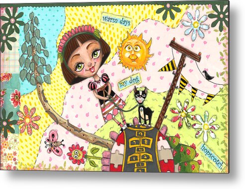 Girl Metal Print featuring the painting Girl with Boston Terrier by Jacquelin L Westerman