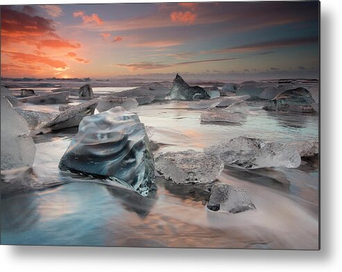 Diamond Metal Print featuring the photograph Glacial Lagoon Beach by Massimo Baroni