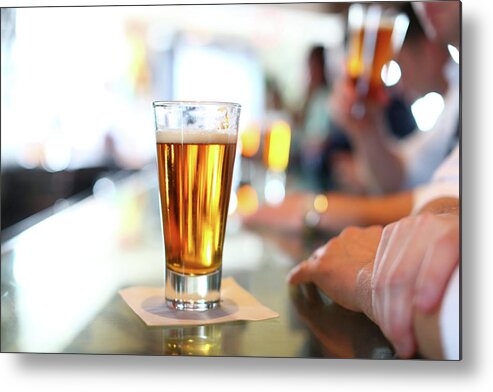 People Metal Print featuring the photograph Glass Of Beer At Bar by Marianna Massey