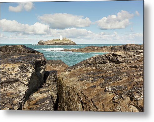 Scenics Metal Print featuring the photograph Godrevy Lighthouse In Cornwall, England by Nick Cable