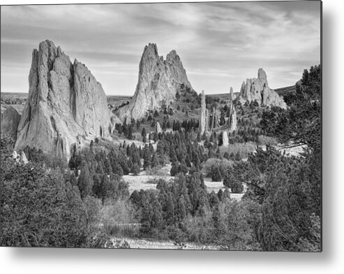 Garden Of The Gods Metal Print featuring the photograph Gods Colorado Garden In Black and White  by James BO Insogna