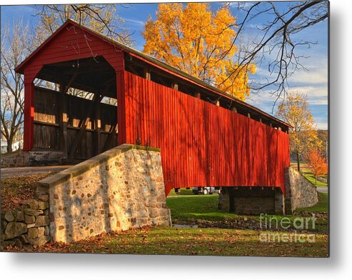Poole Forge Covered Bridge Metal Print featuring the photograph Gold Above The Poole Forge Covered Bridge by Adam Jewell