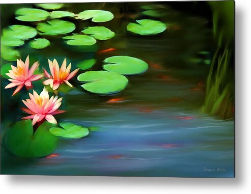 Lily Pads Metal Print featuring the digital art Gold Fish Pond by Bonnie Willis