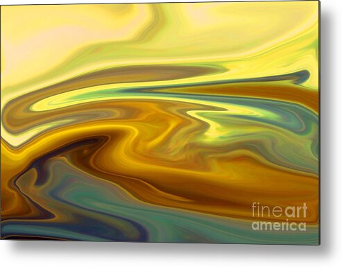 Digital Abstract Golden Flow Digital Art Abstract Metal Print featuring the digital art Golden Flow by Gayle Price Thomas