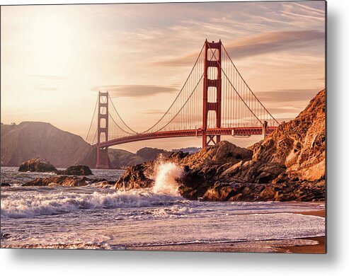 Water's Edge Metal Print featuring the photograph Golden Gate Bridge From Baker Beach by Karsten May