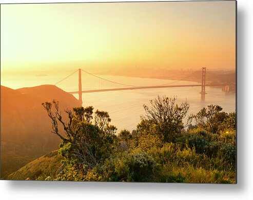 Bridge Metal Print featuring the photograph Golden Gate Bridge sunrise by Songquan Deng