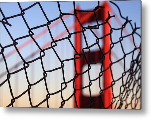 Golden Gate Bridge Metal Print featuring the photograph Golden Gate Bridge through the Fence by Theresa Ramos-DuVon