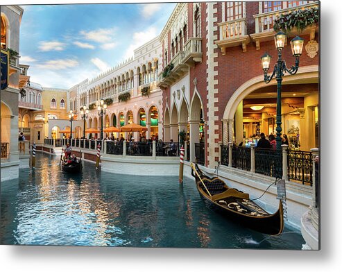 Downtown District Metal Print featuring the photograph Gondola At The Venetian Hotel, Las by Sylvain Sonnet