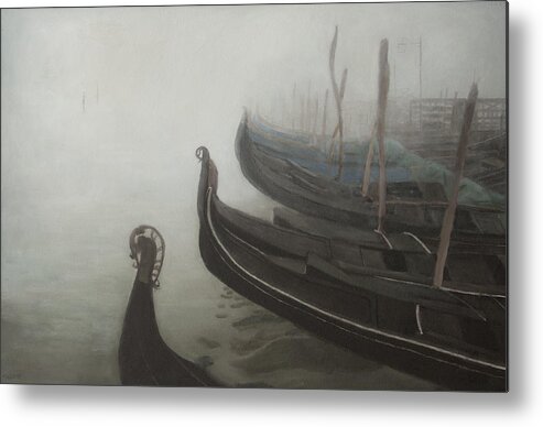 Venice Metal Print featuring the painting Gondolas Tied Up by Masami Iida