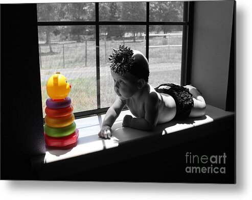 Babies Shots Metal Print featuring the photograph Got To Get That New Toy by Kathy White