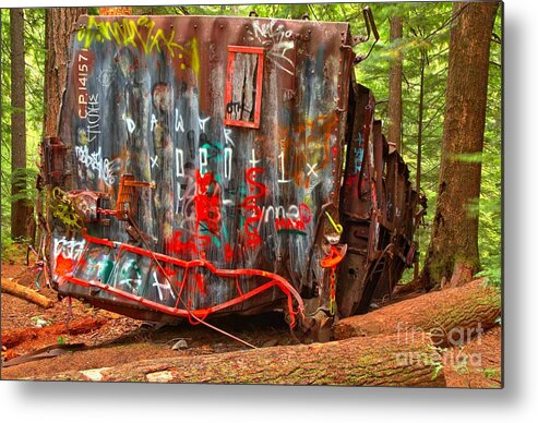 Train Wreck Metal Print featuring the photograph Graffiti On The Wreckage by Adam Jewell