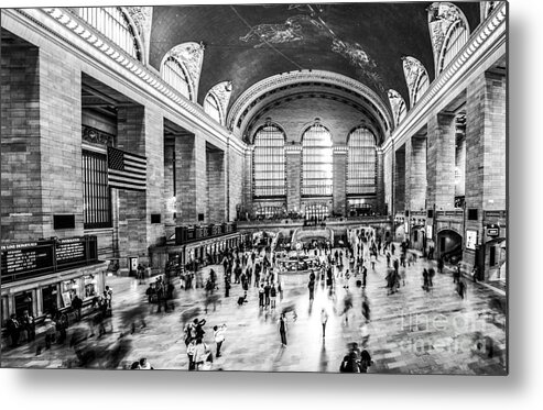Nyc Metal Print featuring the photograph Grand Central Station -pano bw by Hannes Cmarits