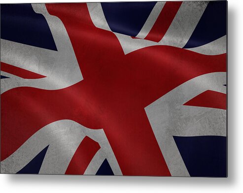 White Metal Print featuring the digital art Great Britains flag waving on canvas by Eti Reid
