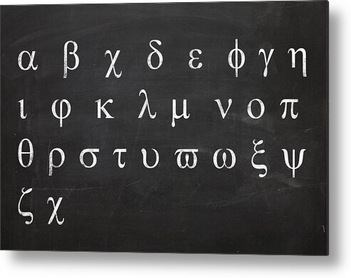 Education Metal Print featuring the photograph Greek Letters On Black Chalkboard by Sudanmas