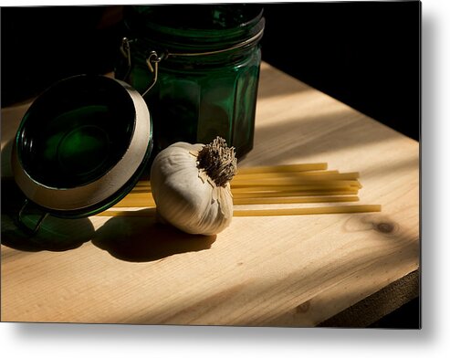Garlic Metal Print featuring the photograph Green Glass and Garlic by Mark McKinney