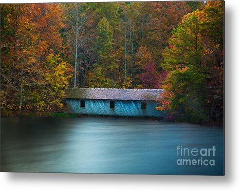 Alabama Metal Print featuring the photograph Green Mountain Covered Bridge Huntsville Alabama by T Lowry Wilson