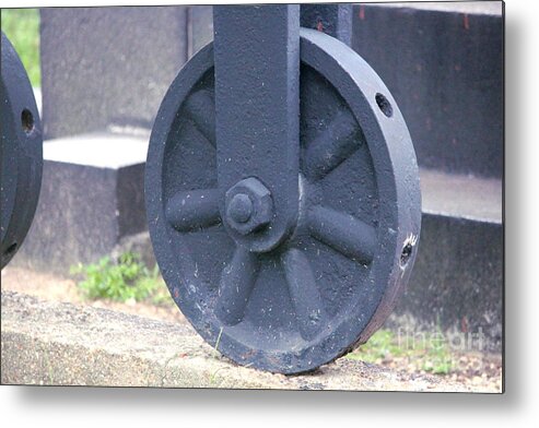 Fort Metal Print featuring the photograph Grey Rotator Cannon Wheel at Fort McHenry by Cynthia Snyder