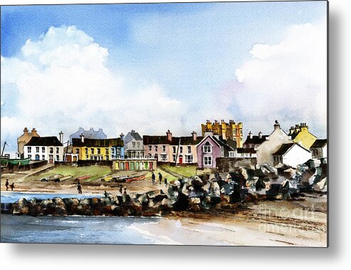 Val Byrne Metal Print featuring the painting Greystones North Beach Wicklow by Val Byrne