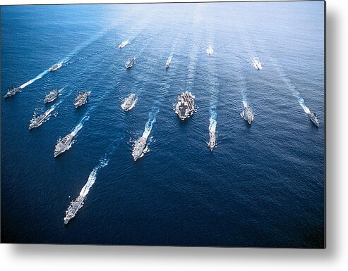 War Metal Print featuring the photograph Group of ships in Persian Gulf, including USS John F Kennedy (CV-67) Aircraft Carrier by Frank Rossoto Stocktrek