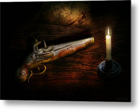 Police Metal Print featuring the photograph Gun - Pistol - Romance of pirateering by Mike Savad